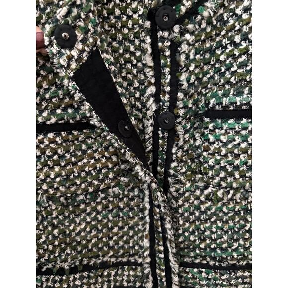 Lafayette 148 Tweed Long Sleeve Snap Button Up Blazer Green Size 8 - Picture 9 of 12